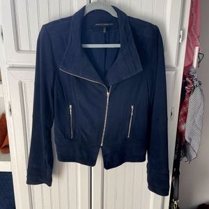 Navy blue suede zipper jacket